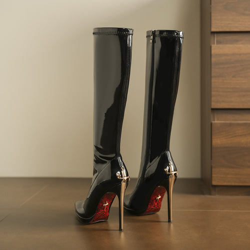 2026 Autumn/Winter New Women's Pointed-Toe Stiletto Stretch Boots with Red Soles