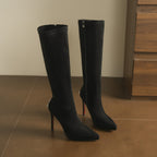 2026 Autumn/Winter New Women's Pointed-Toe Stiletto Stretch Boots with Red Soles